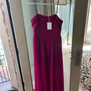 Elegant Magenta Pleated Dress by LucyParis. Can be worn strapless or with straps